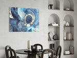 Abstract glass print enhancing a hallway with cinematic drama