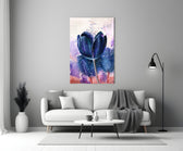 Tulip glass wall art styled above a bed in a master bedroom