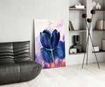 Tulip glass print enhancing a dining room with cinematic warmth