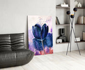 Tulip glass print enhancing a dining room with cinematic warmth
