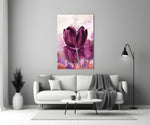 Tulip glass wall art styled in a hallway