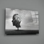 Autumn of Thoughts close-up showing head-shaped tree with leaves becoming birds