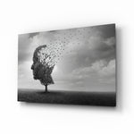Surreal-monochrome panel bringing contemplative calm to a contemporary lounge