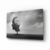 Surreal-monochrome panel bringing contemplative calm to a contemporary lounge