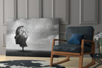 Autumn of Thoughts artwork anchoring a wall with contemplative monochrome palette