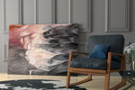 Abstract artwork anchoring a wall with serene minimalist palette
