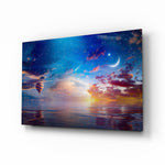 Dream-sunset panel bringing dreamy warmth to a contemporary bedroom