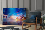 Landscape artwork anchoring a wall with dreamy fantasy palette