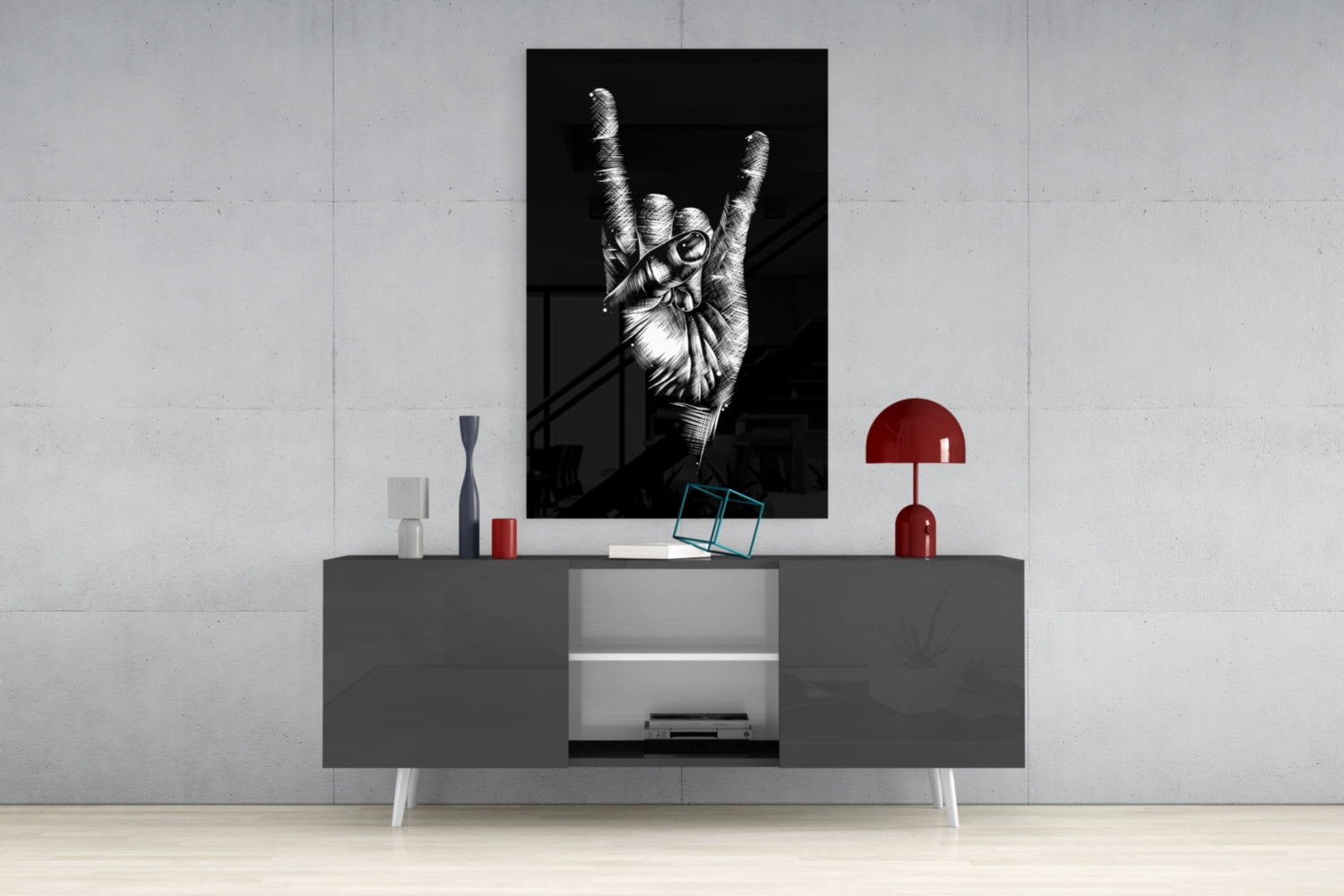 Horns Hands Glass Wall Art.