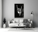 Horns Hands glass wall art styled in a gaming room