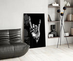 Horns Hands glass print enhancing a living room with cinematic drama