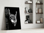 Horns Hands artwork anchoring a wall with bold music palette