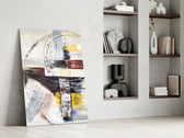 Abstract artwork anchoring a wall with bold modern palette
