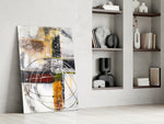 Abstract artwork anchoring a wall with bold modern palette