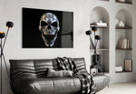 Skull panel adding editorial mood to a man cave