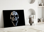 Skull glass wall art styled in a gaming room