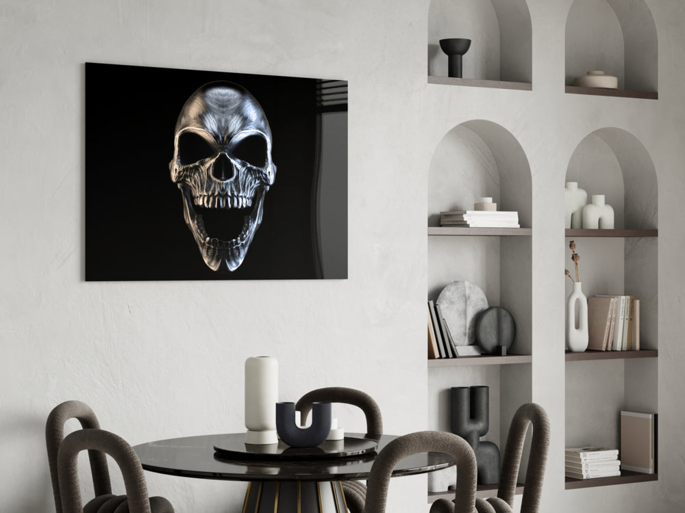 Skull glass print enhancing an office with cinematic drama