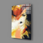 Women's close-up showing painterly muse in amber and crimson brushstrokes