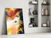 Women's artwork anchoring a wall with bold expressive palette