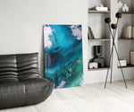 Colors of Abstraction glass print enhancing a bedroom with cinematic mood