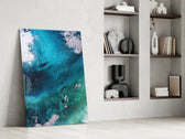 Colors of Abstraction artwork anchoring a wall with serene coastal palette