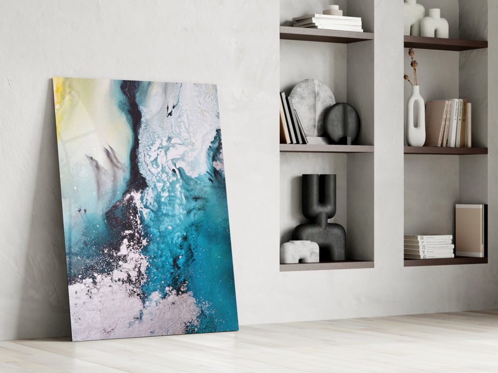 Colors of Abstraction artwork anchoring a wall with serene coastal palette