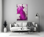 Colors of Abstraction glass wall art styled in a bedroom