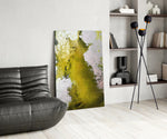 Colors of Abstraction glass print enhancing an office with cinematic warmth