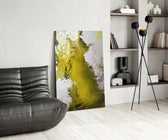 Colors of Abstraction glass print enhancing an office with cinematic warmth