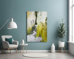 Colors of Abstraction panel adding editorial calm to a living room