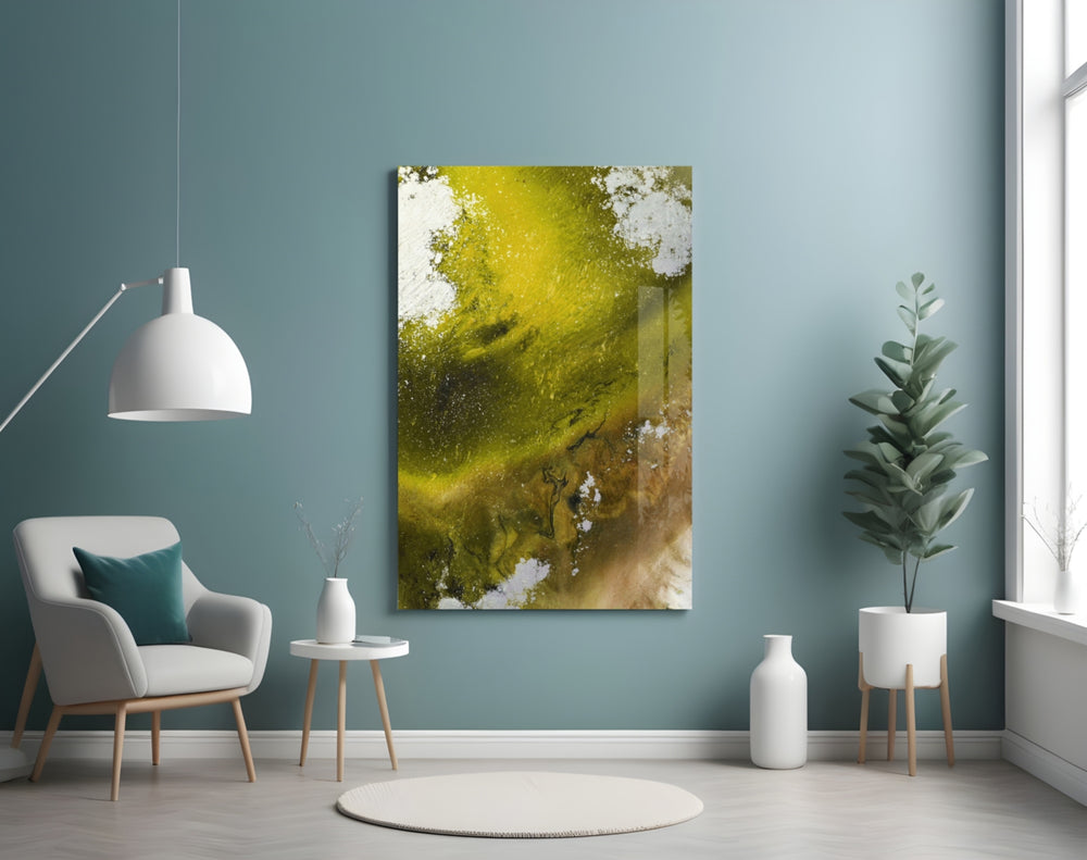 Colors of Abstraction panel adding editorial calm to a hallway