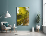 Colors of Abstraction panel adding editorial calm to a hallway