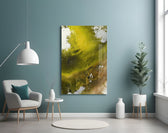 Colors of Abstraction panel adding editorial calm to a hallway
