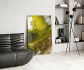 Colors of Abstraction glass print enhancing an office with cinematic warmth
