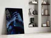 Deep Thought artwork anchoring a wall with moody fashion palette