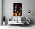 Stain glass wall art styled in a bedroom