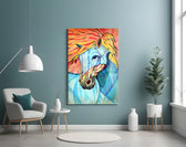 Horse panel adding editorial mood to a living room