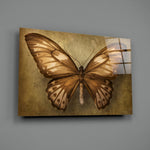 Butterfly close-up showing copper-toned veined wings on aged sepia