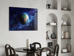 World glass print enhancing an office with cinematic drama