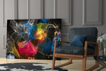 Energy artwork anchoring a wall with bold energetic palette