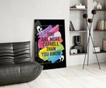 You Are More Capable glass print enhancing a bedroom with cinematic drive