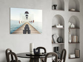 Loop glass print enhancing a hallway with cinematic whimsy