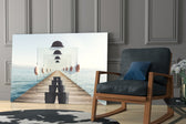 Loop artwork anchoring a wall with playful surreal palette