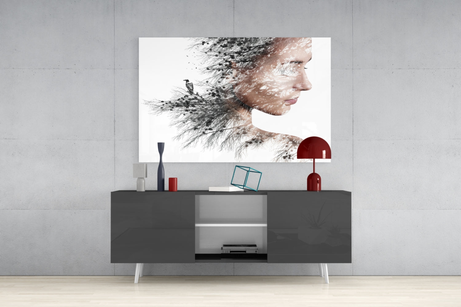 Woman Bird Glass Wall Art.