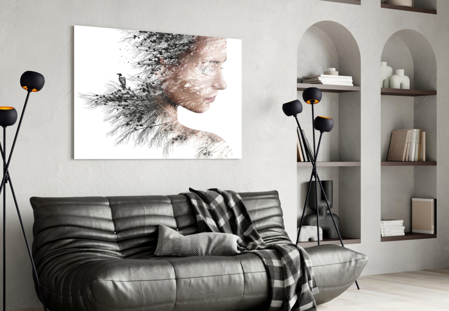 Woman Bird Glass Wall Art.