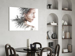 Woman Bird glass print enhancing a living room with cinematic calm