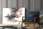 Woman Bird artwork anchoring a wall with serene contemplative palette