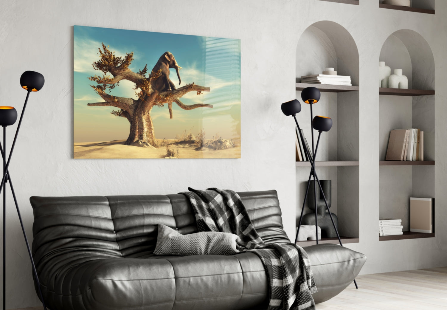 Thinking Elephant Glass Wall Art.