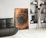 Abstract Loop glass print enhancing a dining room with cinematic drama