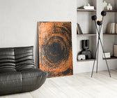 Abstract Loop glass print enhancing a dining room with cinematic drama